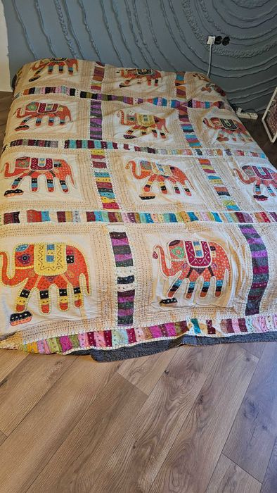Индийское Покрывало "Слоны", индийский текстиль, ручная вышивка