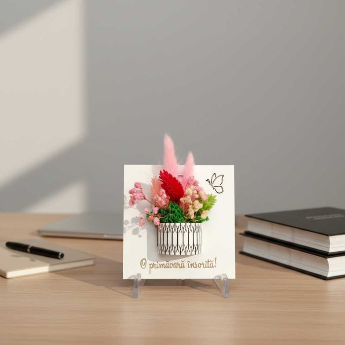 Decoratiune din mdf cu flori uscate, cu magnet, 10x10cm