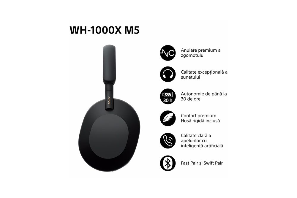 Casti Sony WH-1000XM5, Bluetooth, Noise cancelling
