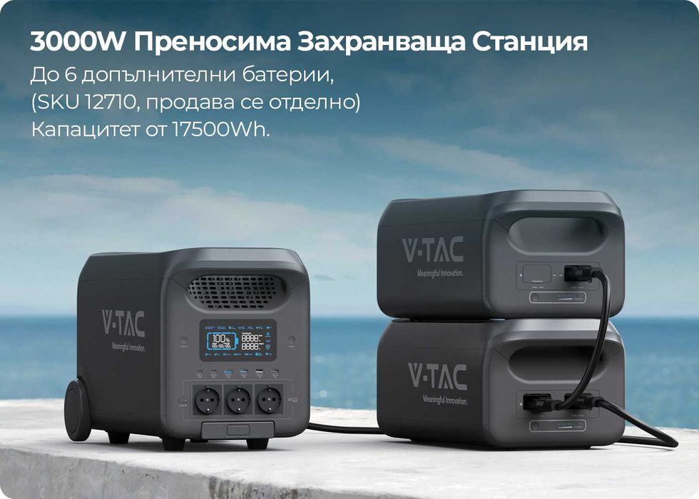 Портативна Зарядна Станция (с LiFePO4 Батерия и Wifi ) V-tac 3000W / 2560Wh