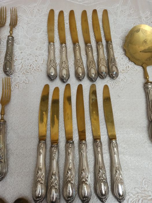 Сребърни стари  прибори Солинген с позлата