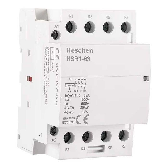 Contactor AC 4 poli 220–240V bobină montaj pe șină DIN – HSR1-63