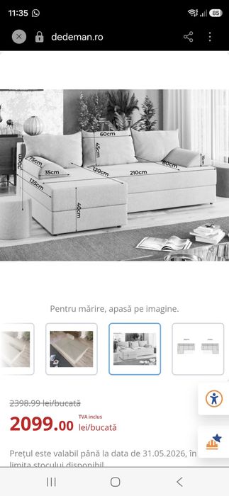 Colțar living extensibil pe dreapta