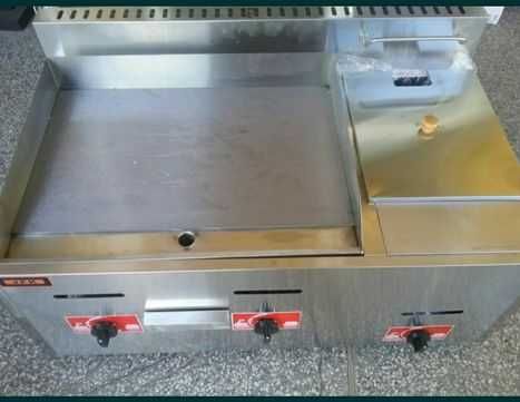 Газов Фритюрник +Скара на Газ Плоча 2в1 Уред Професионален Чисто н Нов