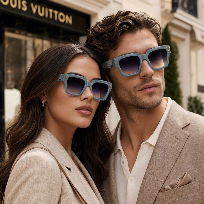 Louis Vuitton The One  Дамски слънчеви очила зелени с красиви графики по рамката