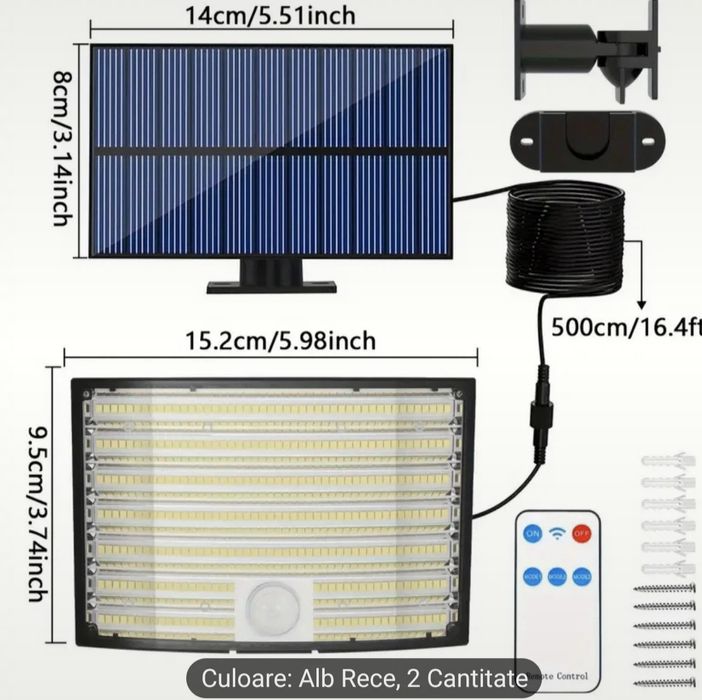 Lampă solară LED 234 cu senzor mișcare + telecomandă