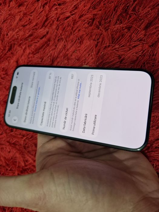 -Iphone 15Pro, ca Nou, 128Gb, 8Ram, Bat:87%- 687 cicluri incarcare, Bl