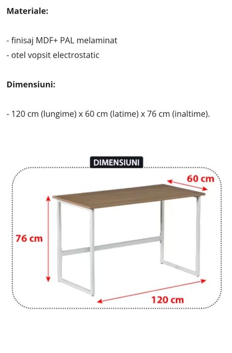 Birou minimalist lemn/metal, Bej ca NOU