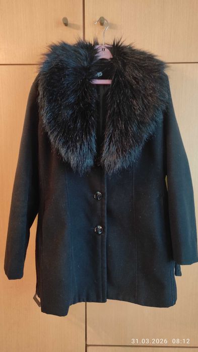 Дамско черно вълнено палто р. 50 отлично и супер евтино!