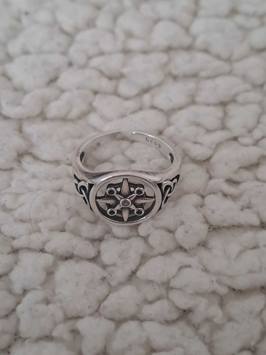 Сребърен пръстен S925 Компас с камъни и трикверта, универсален размер