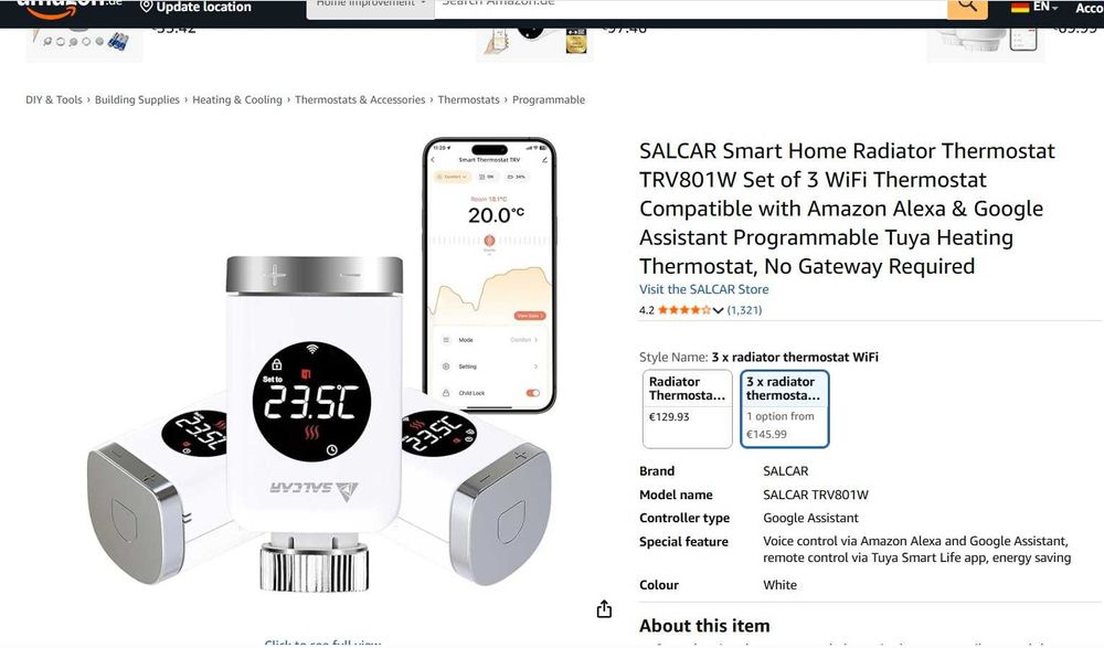 Set de 3 termostate WiFi SALCAR  TRV801W