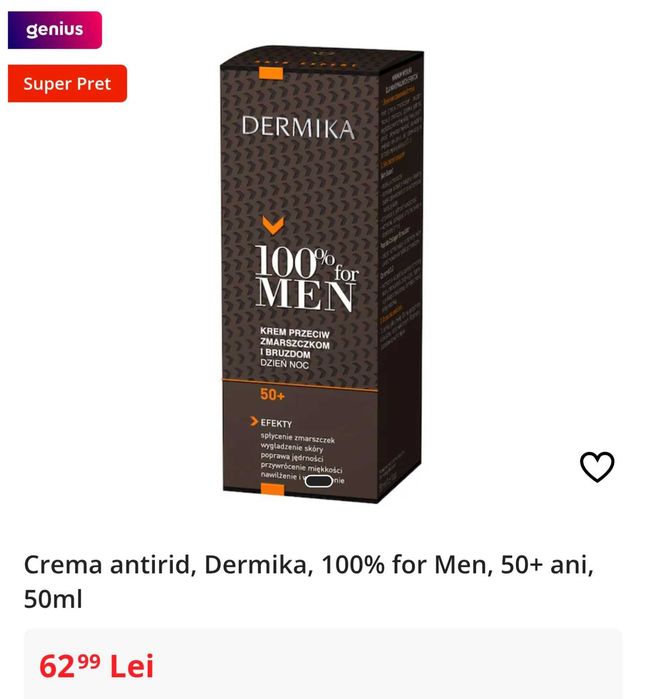 Dermika crema 50 ml, antirid barbati 50+