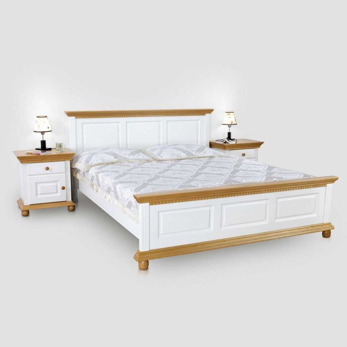 Set mobila dormitor din lemn masiv Bucovina 140, alb-miere, clasic