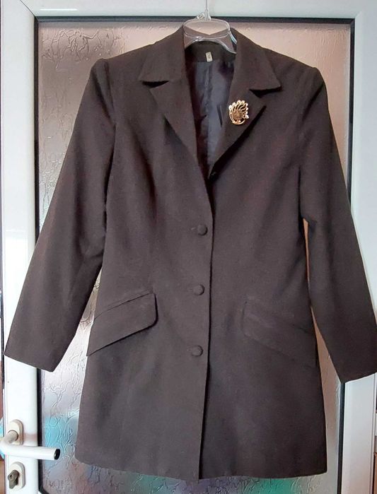 Sacou lung DAMA, elegant, merge si la fusta si la pantalon, gri inchis