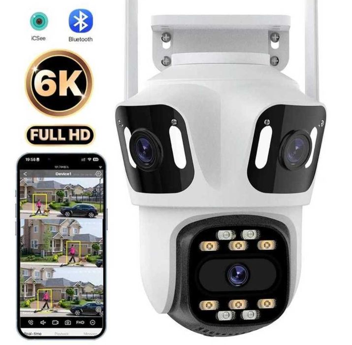 Тройна Външна WiFi Камера 9MP  с три лещи IP66, iCsee