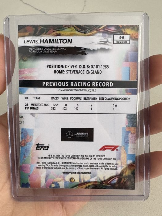 Topps Finest Lewis Hamilton F1 2024 15/25 Black Refractor