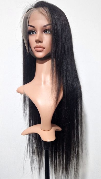 Естествена черна бразилска перука 80 см - Дантела 13×6, Права коса