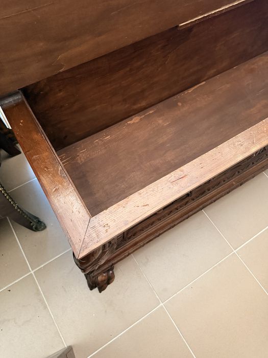 Cufar Lada Mare Vintage Lemn Masiv Sculptat Gheare Leu
