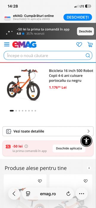 Bicicleta copii roți  16 inch