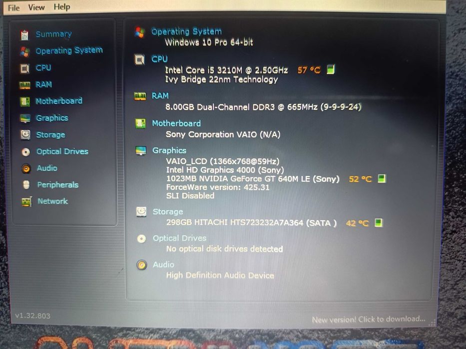 Placa de baza laptop Sony Vaio, cu Core i5 3210m +  4gb ram + tastatura iluminata + placa video Nvidia GT640 1gb + display led 13,3 inch