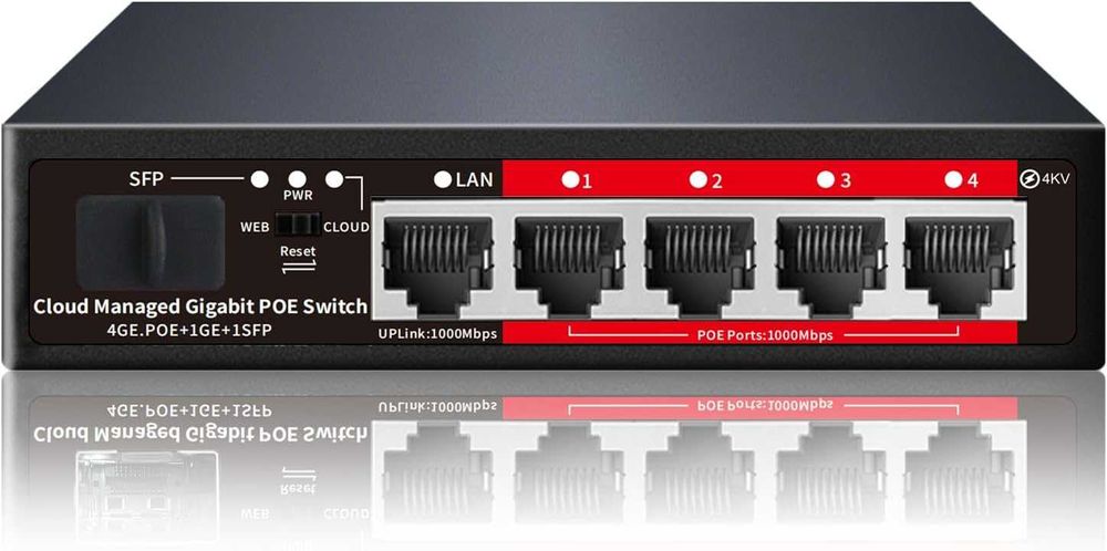 5-портовый гигабитный PoE+ switch с облачным управлением и портом SFP