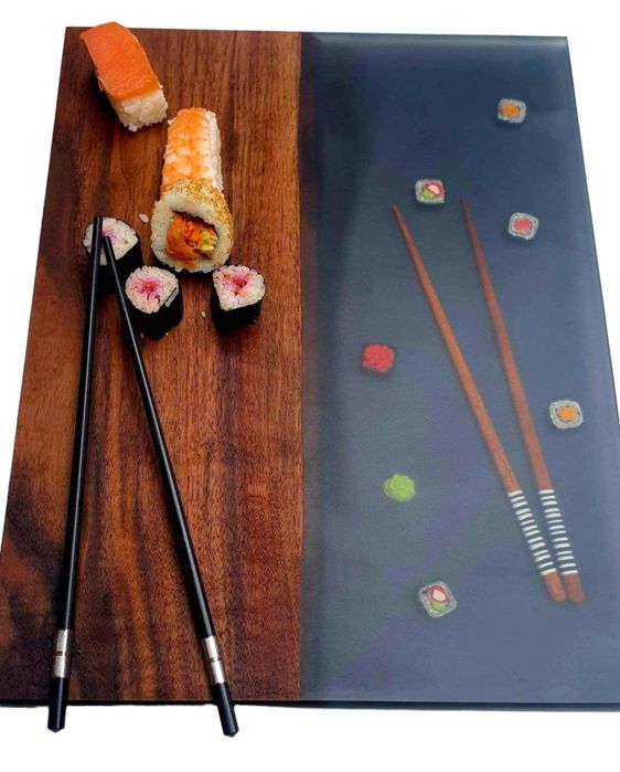 Дъска за сервиране от епоксидна смола и дърво