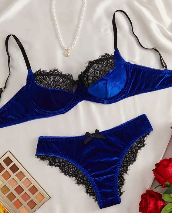 Нов нежем комплект бельо, сутиен и бикини, стринг, дамско бельо