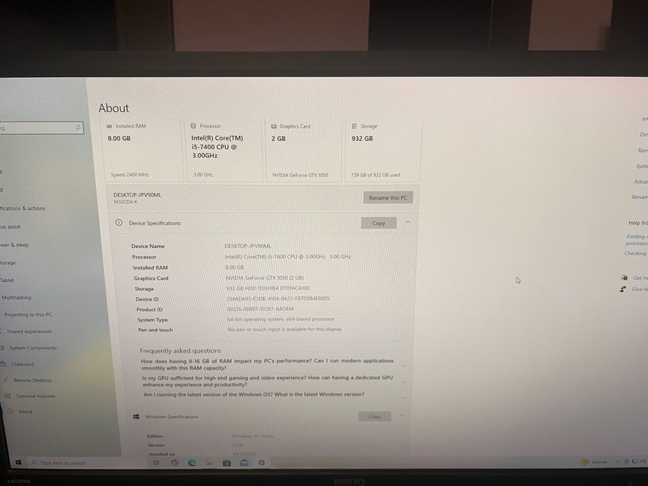 PcAsus Gaming i5.740 Nvidia GTX1050 2gb+ monitor BenQ+ tastatura asus