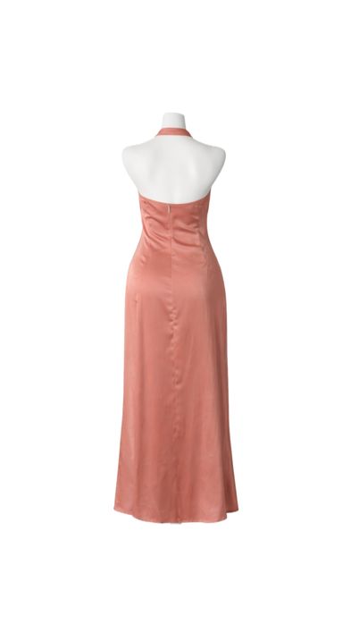 rochie roz lumga eleganta satinata decoltata cu gag incrucisat