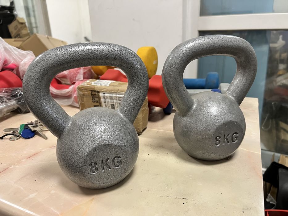 Gantere Kettlebell set 8 kg+8 kg=16 kg noi Germany otel, fier silver P