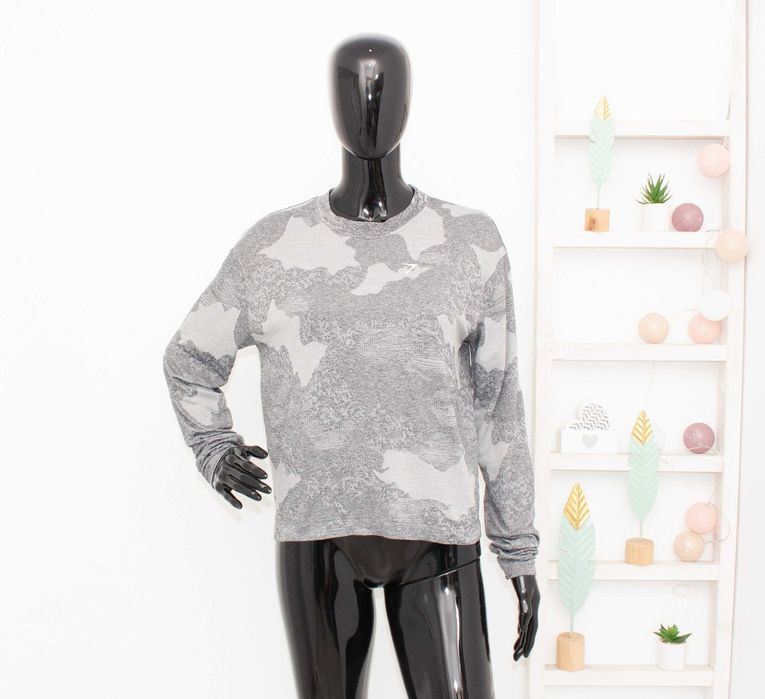 Gymshark дамска блуза дълъг ръкав сив камофлаж oversized за фитнес S