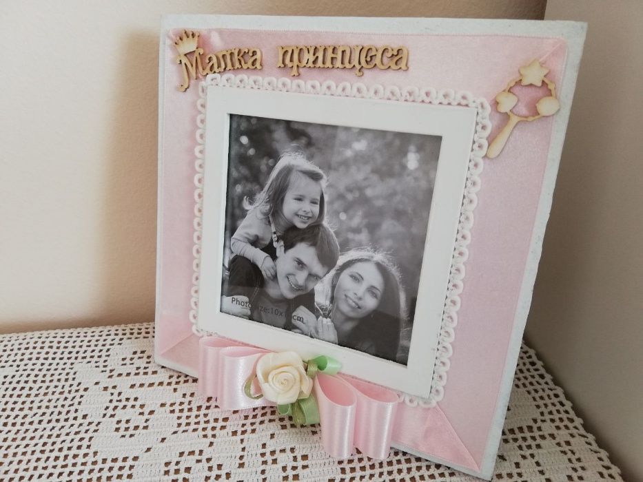 Бебешки рамки за снимка ДЪРВЕНИ, със стъкло, РЪЧНА декорация