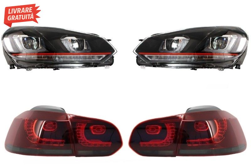 Faruri LED VW Golf 6 VI (2008-2013) Golf 7 3D Design Red Strip GTI LED