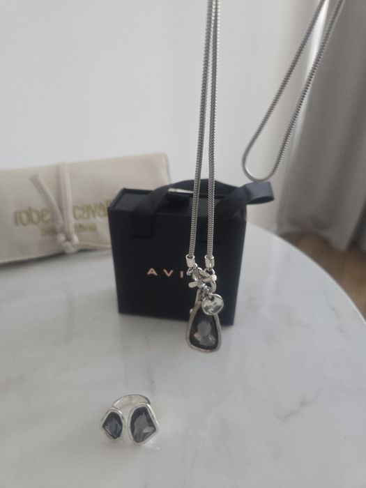 Чисто нови бижута Avin - колие и пръстен  със сив камък