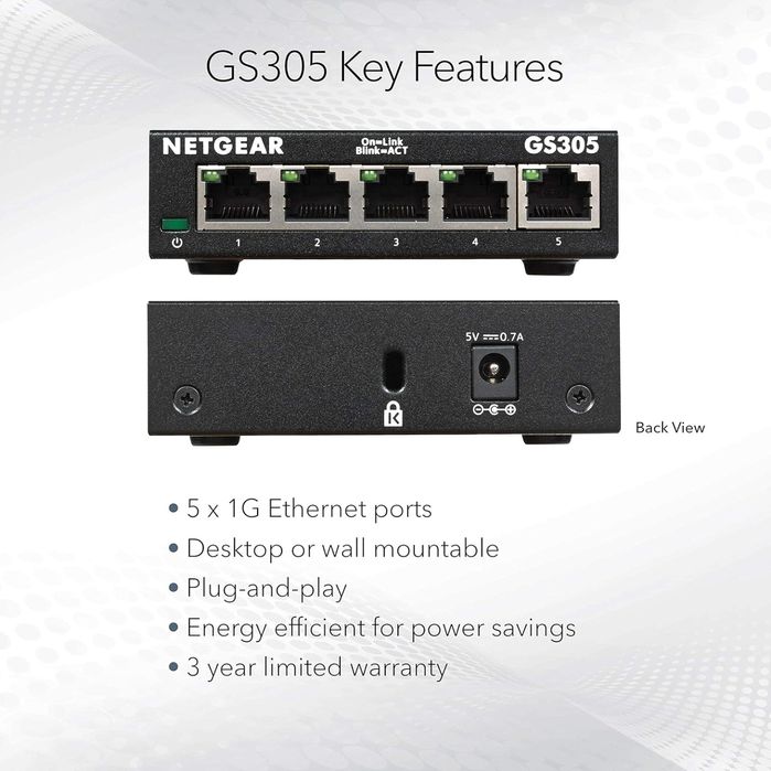 NETGEAR 5-Port Gigabit Ethernet Unmanaged Essentials Switch (GS305)