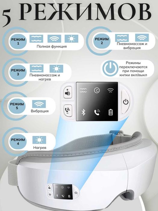 Массажер для глаз с USB зарядкой и функцией теплового массажа. 2 вида.