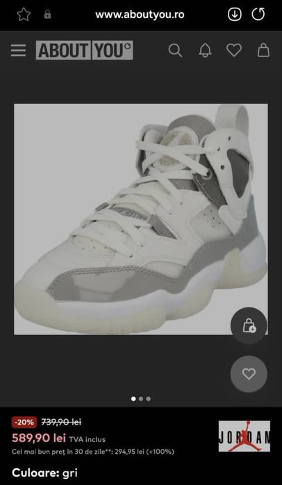 Sneaker înalt Jumpman Two Trey Jordan pe Gri