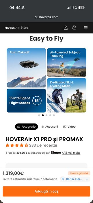 Vând Drona HOVER Air X1 PROMAX  , drona selfie