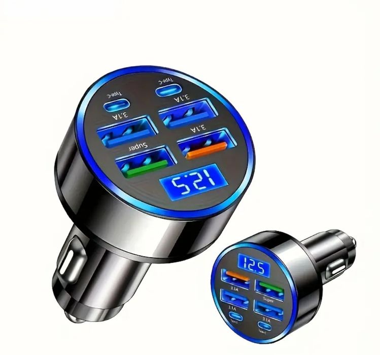 Încărcător auto cu încărcare rapidă 2 Tip C PD afișaj DIGITAL 4XUSB