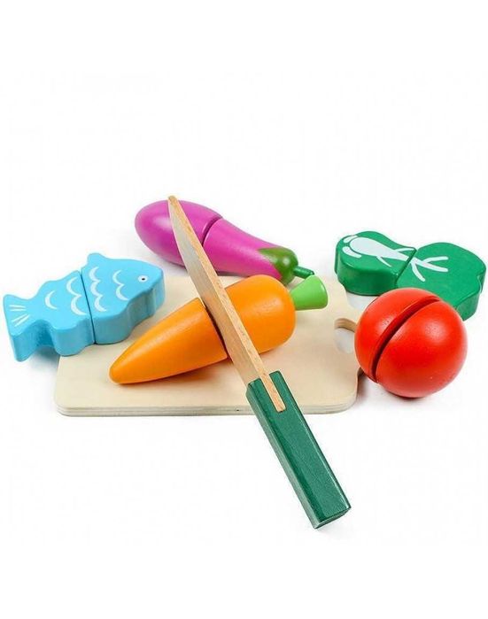 Комплект дървени плодове и зеленчуци за рязане в кутия
