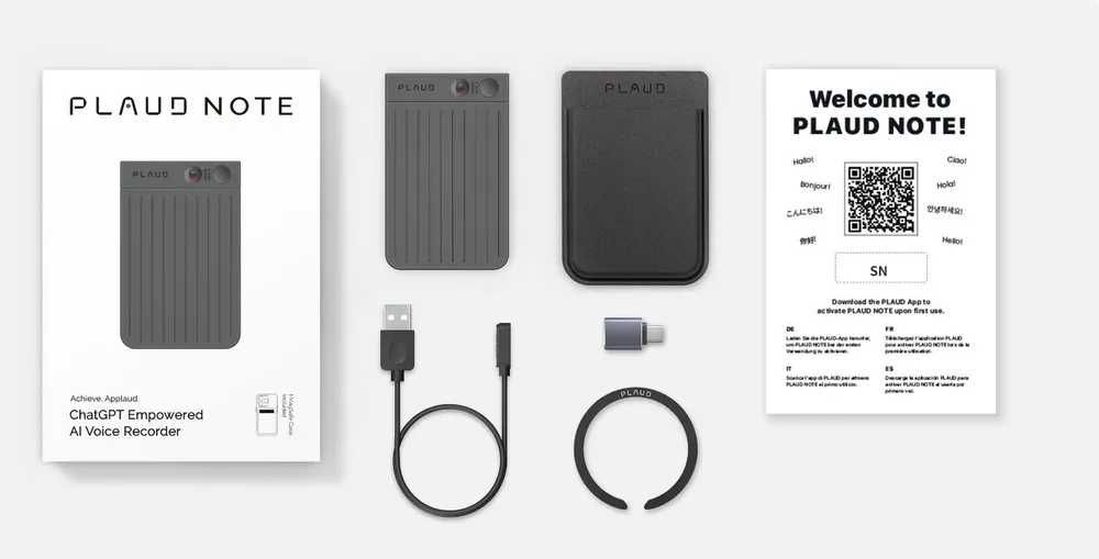 PLAUD NOTE - диктофон с ИИ Chat GPT (57 языков) (черный)