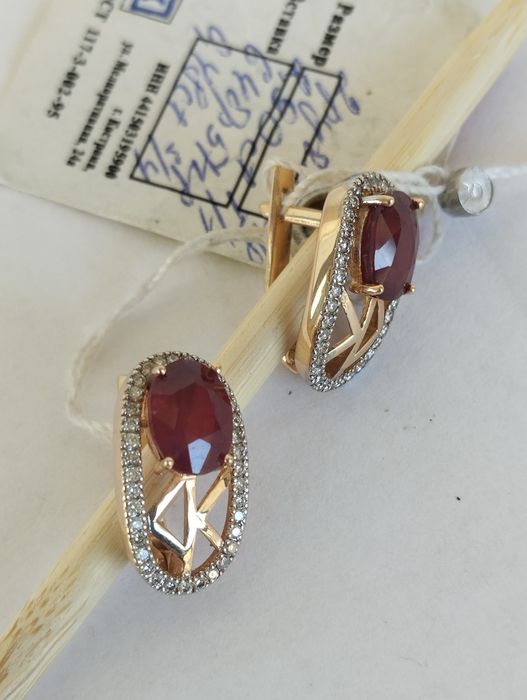 Руско злато обеци рубин диаманти