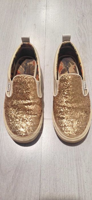 : Ефектни дамски гуменки Pepe Jeans Traveler Glitter (Златни пайети), №39