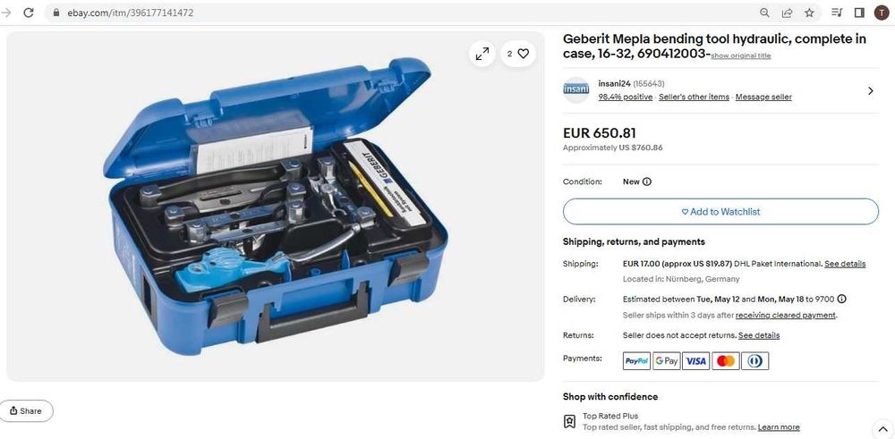 Geberit Mepla - Ръчен хидравличен тръбогиб 16-20-26-32
