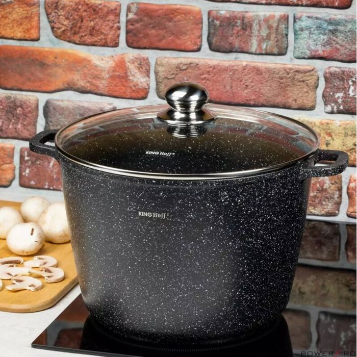 Oala din aluminiu turnat, cu strat marmorat, cu capac din sticla, 24