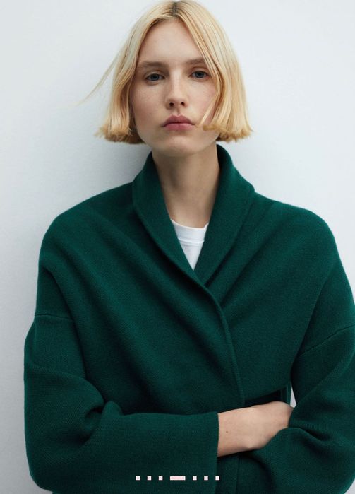 НОВО MANGO Оверсайз плетено палто с джобове,  Зелено