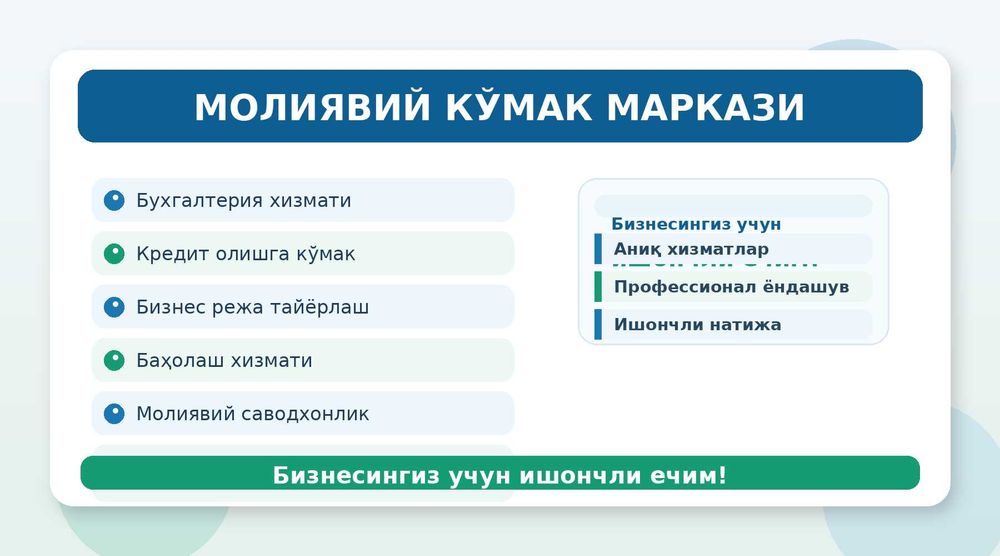 Бизнесингизга молиявий ёрдам керакми?