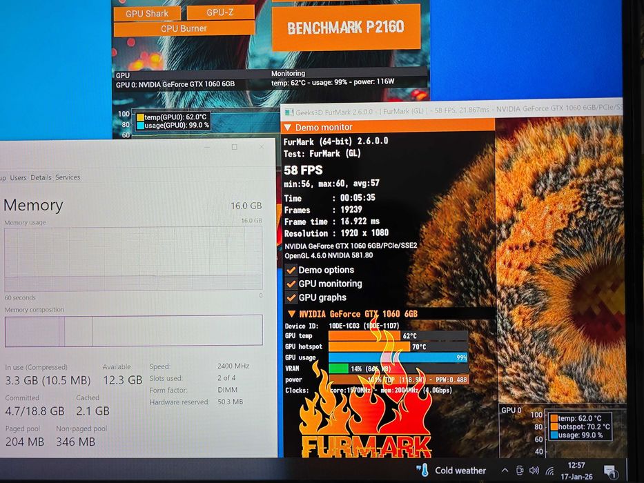 PC Gaming i5-9500, GTX 1060 6GB, 16GB DDR4, M.2 256GB + HDD 1TB