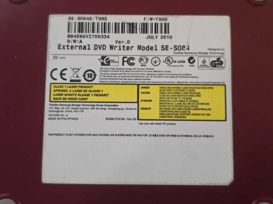 DVD Writer Extern Samsung SE-S084, Interfață USB 2.0, Slim, Plug & Play