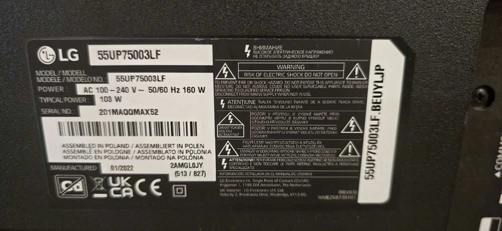 TV Smart LG 55'' -diagonala 138cm. - display spart.